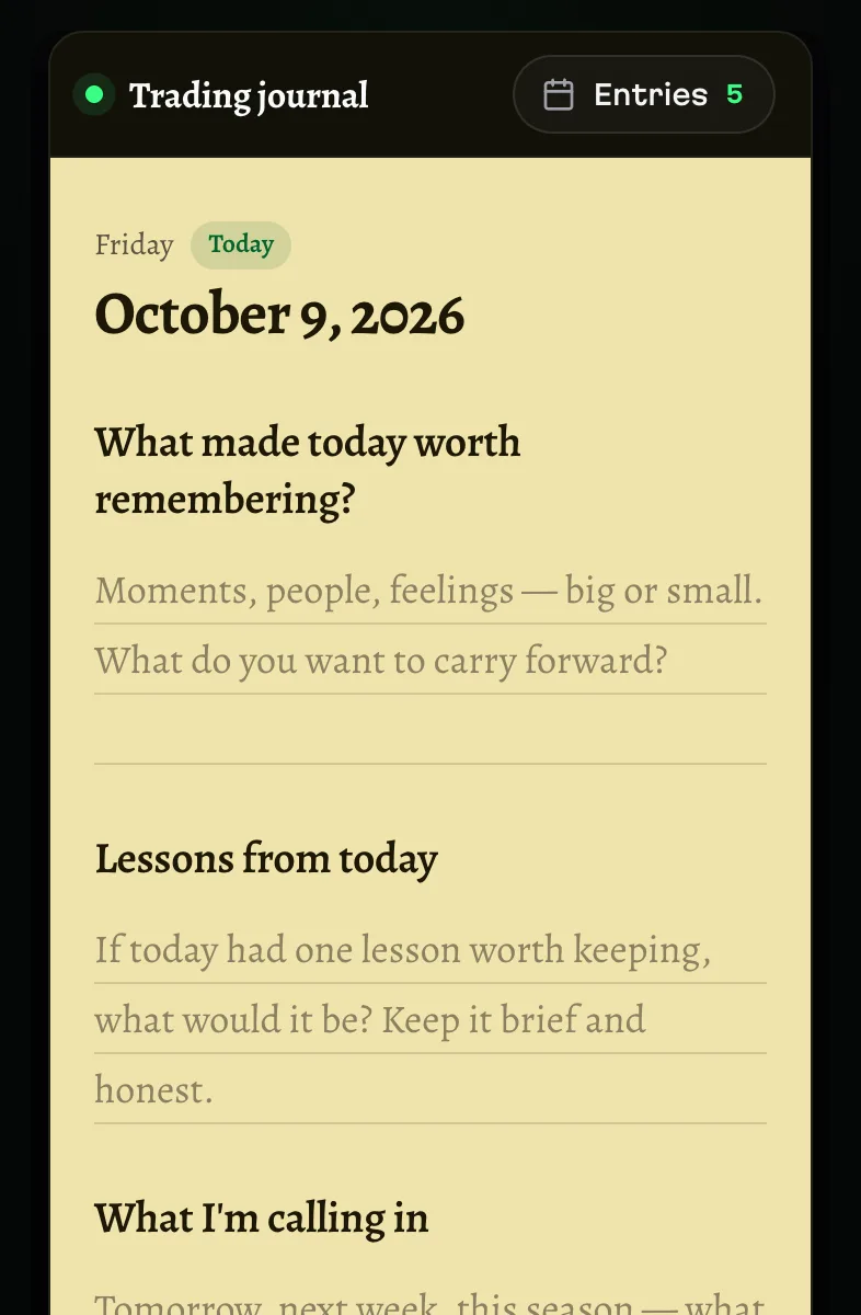 Review your day: Three prompts and a clarity score close the day.